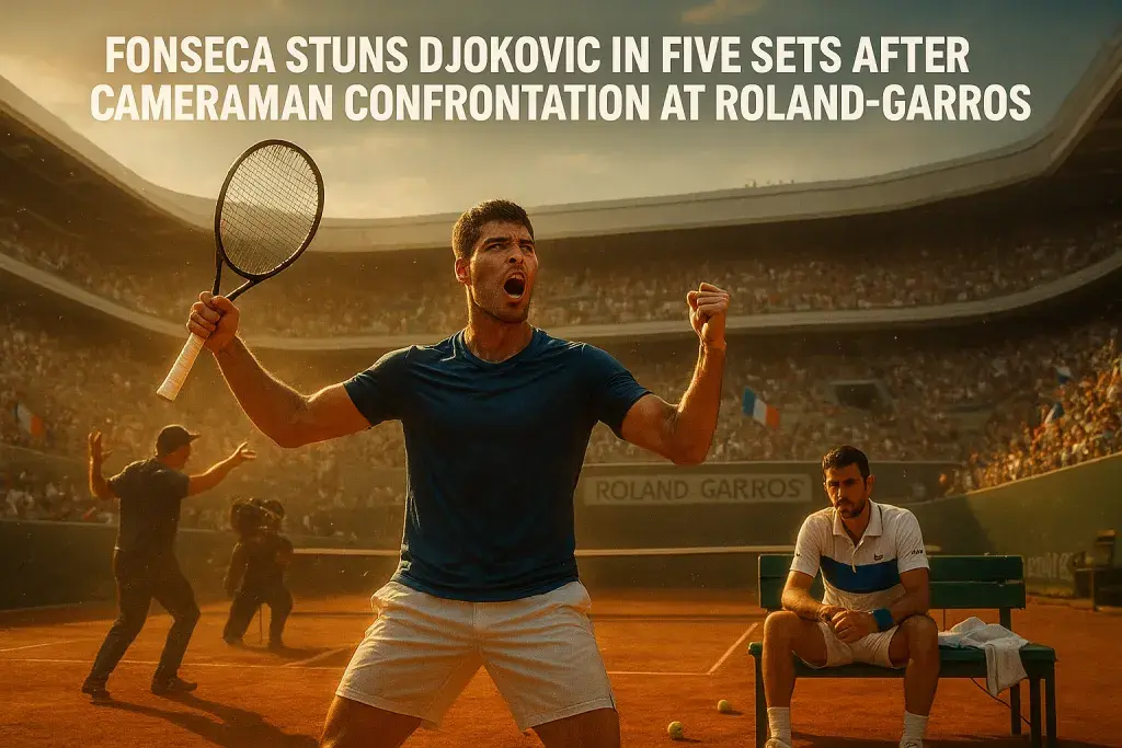 Fonseca stuns Djokovic in five sets after cameraman confrontation at Roland-Garros